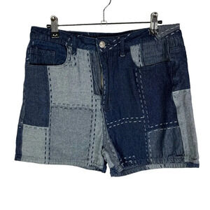 Romwe Mixed Blue Denim Patchwork Y2K Shorts L